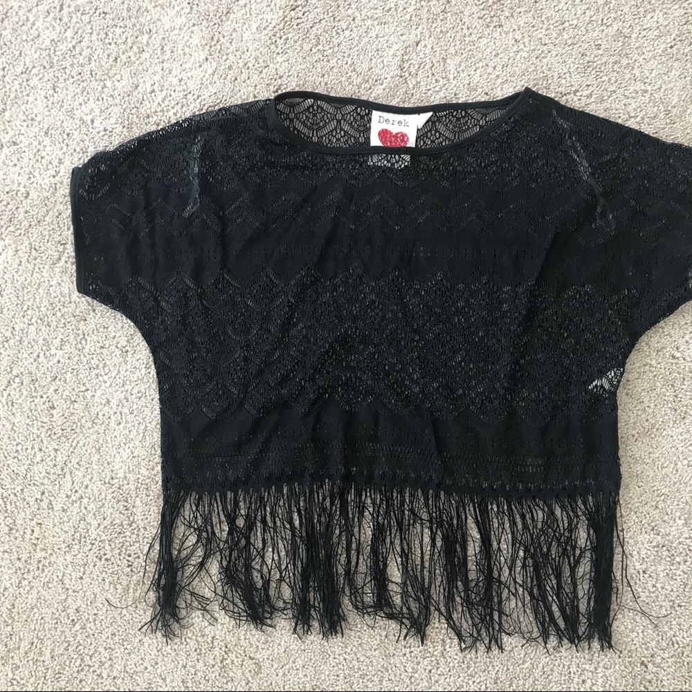 Derek heart black fringe top sheer romantic western
